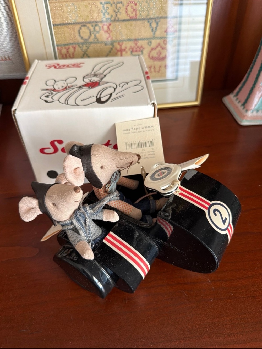 Maileg new in box retired scooter and dad and brother racing mouse